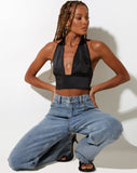 Image of Keiza Crop Top in Satin Black