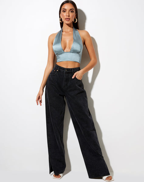 Keiza Crop Top in Satin Silver Blue