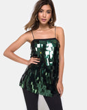 Keke Long Top in Dangle Sequin Forest Green