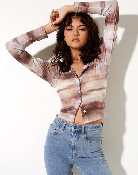 Kelly Cropped Shirt in Wavy Daisy Green