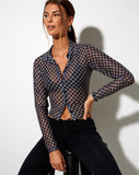 Image of Kelly Shirt in Mesh Diagonal Dogtooth Black and Tan