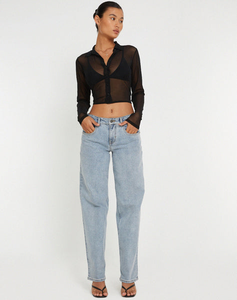 image of Kelly Cropped Shirt in Mesh Black