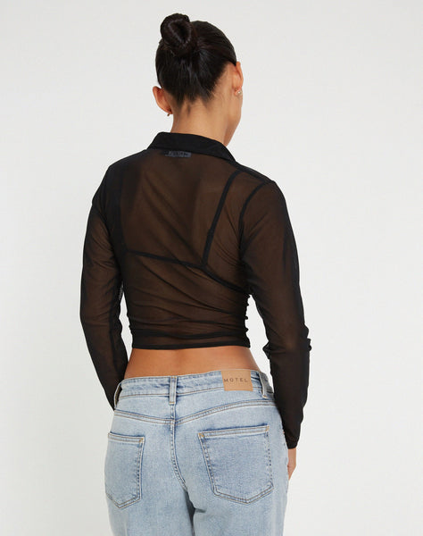 image of Kelly Cropped Shirt in Mesh Black