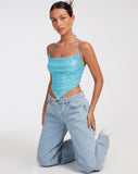 image of Ketida Crop Top in Drape Sequin Blue