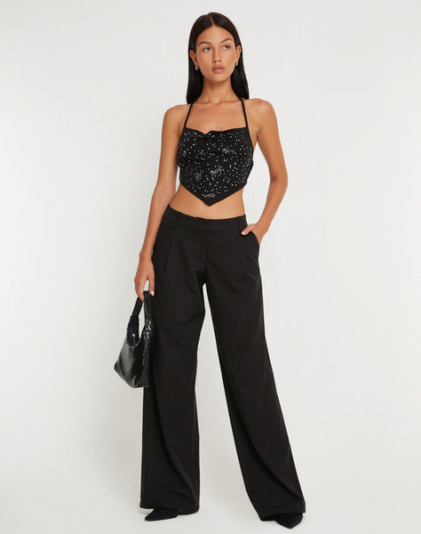 image of Ketida Halterneck Crop Top in Black Diamante