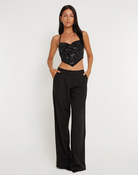 image of Ketida Halterneck Crop Top in Black Diamante