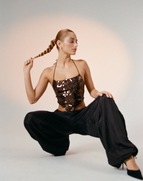 image of Ketida Crop Top in Drape Sequin Copper