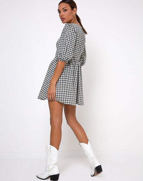 Kezie Skater Dress in Gingham Cream