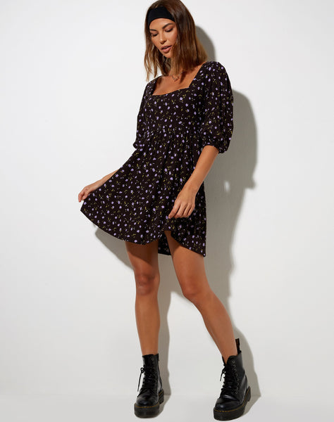 Kezie Skater Dress in Pretty Petal Coffee and Purple