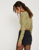 image of Khafila Long Sleeve Corset Top in Lace Green