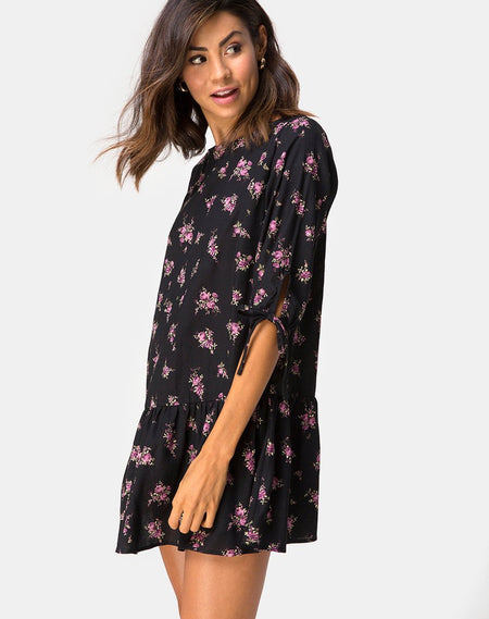 Gaval Mini Dress in Mono Flower Black