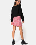 Kheb A-line Skirt in Ditsy Rose Red and Silver