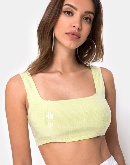 Ahena Crop Top in Fluro Leopard with Clear Sequin