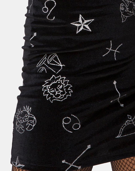 Kimmy Mini Skirt in Black Medium Astro Glitter