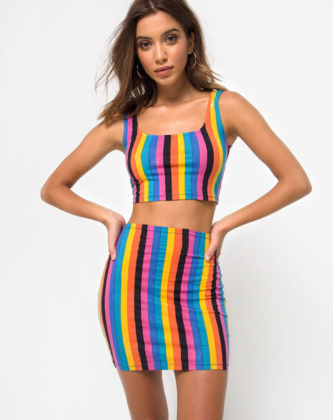 Kimmy Bodycon Skirt in New Vertical Mixed Stripe