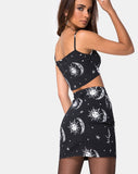 Kimmy Bodycon Skirt in Sun Moon Stars BW