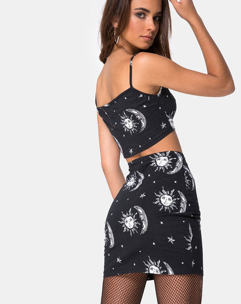 Kini Crop Top in Sun Moon Stars BW