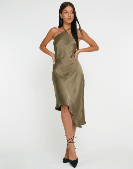 Maruko Mini Dress in Satin Olive