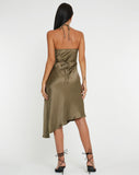 image of Kimora Midi Dress in Satin Dark Olive