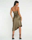 image of Kimora Midi Dress in Satin Dark Olive