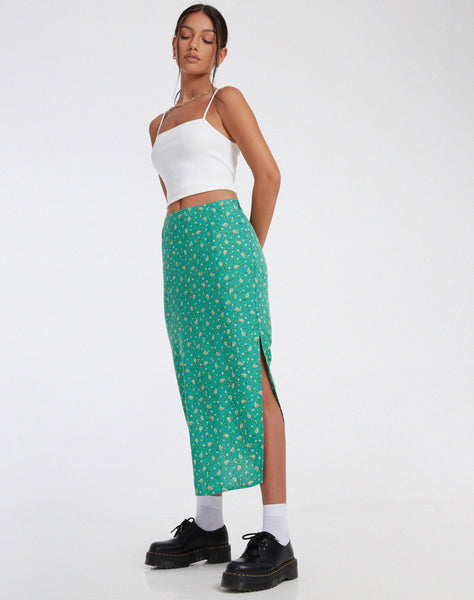 Image of Kindra Midi Skirt in Paisley Fun Green