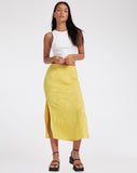 image of Kindra Midi Skirt in Satin Rose Sunshine Yellow