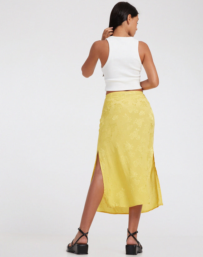 image of Kindra Midi Skirt in Satin Rose Sunshine Yellow