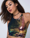 Kingsley Crop Top in Fishcale Sequin Pink Oil