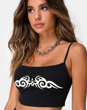 Kini Crop Top in Black with White Tribal Placement