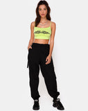 Kini Crop Top in Green with Black Tribal Placement