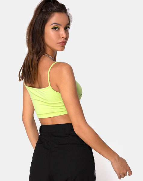 Kini Crop Top in Green with Black Tribal Placement