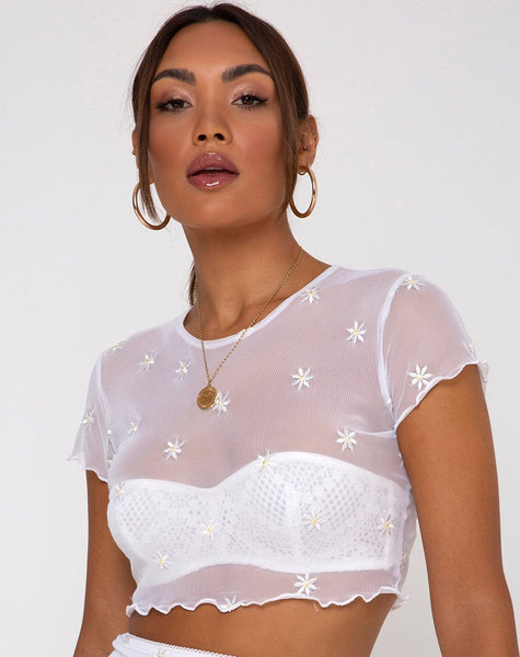 Tince Top in White Daisy Embro White