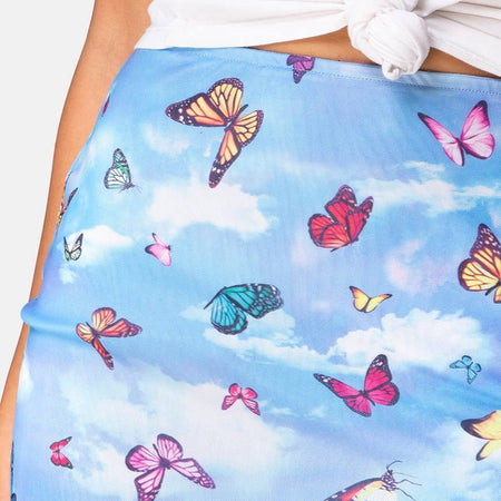 Kinnie Mini Skirt in Mesh Blue Butterfly