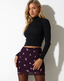 image of Kinnie Mini Skirt in Plum Daisy Embro