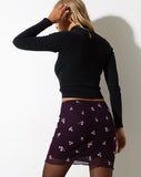 image of Kinnie Mini Skirt in Plum Daisy Embro