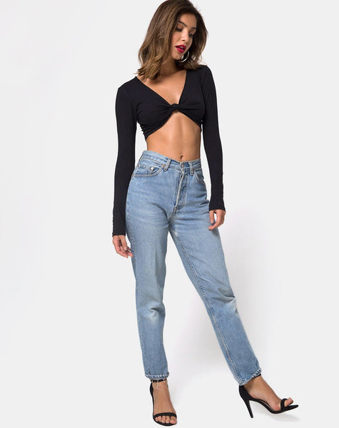 Knotie Longsleeve Crop Top in Black