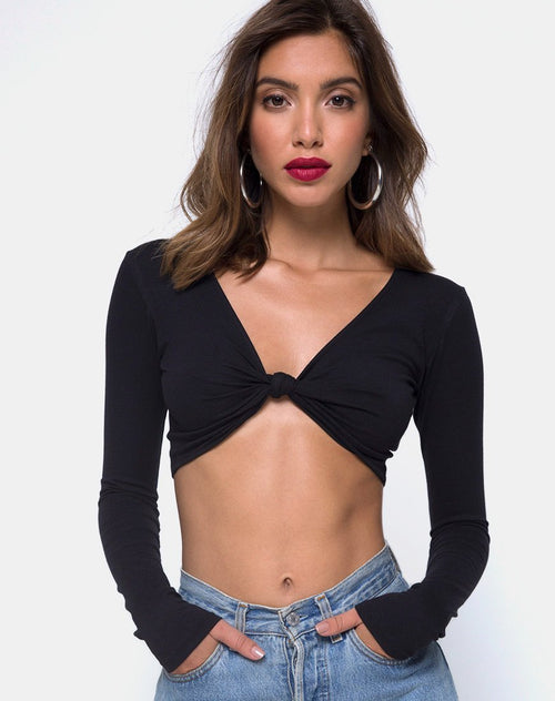 Knotie Longsleeve Crop Top in Black