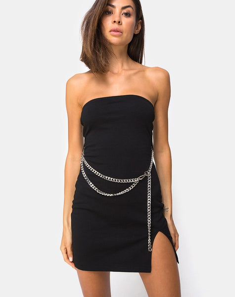 Koenig Mini Dress in Black with Silver Chain