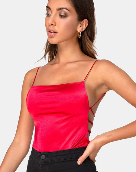 Ozka Crop Top in Satin Red