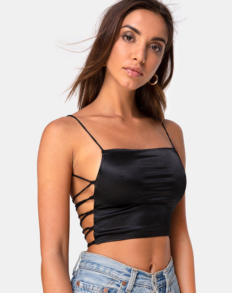 Image of Ozka Crop Top in Satin Black