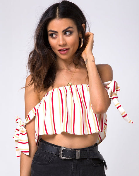 Kroes Crop Top in 70's Ivory Vertical Stripe