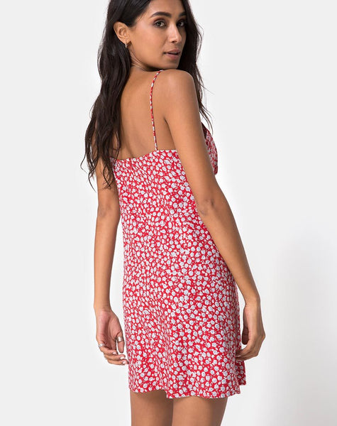 Kumala Slip Dress in Ditsy Rose Red and Silver