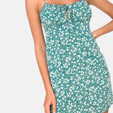 Kumala Slip Dress in Floral Field Green