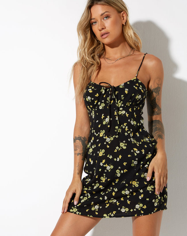 image of Kumala Slip Dress in Lemon and Lime Black