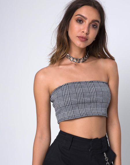 Kylie Crop Top in Plaid Stretch Blue