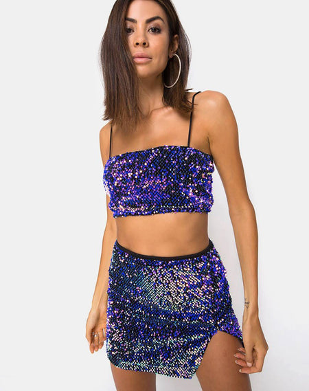 Angel Crop Top in Plum Disc Sequin