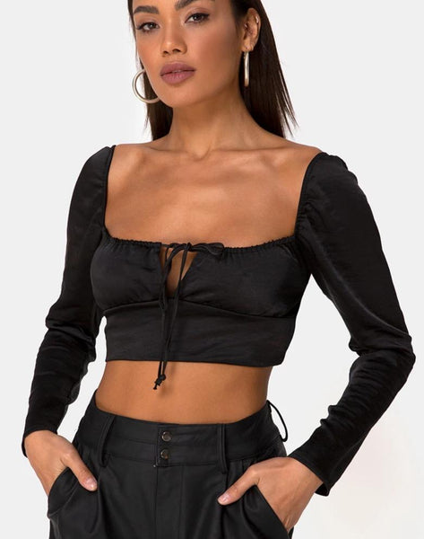 Laman Crop Top in Satin Black