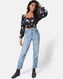 Lancer Crop Top in Mono Flower Black