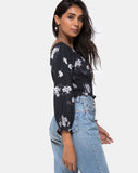 Lancer Crop Top in Mono Flower Black