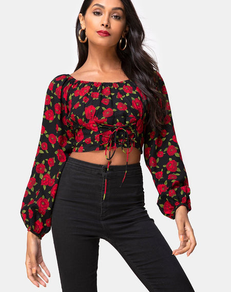 Bina Crop Top in Satin Cheetah Burgundy